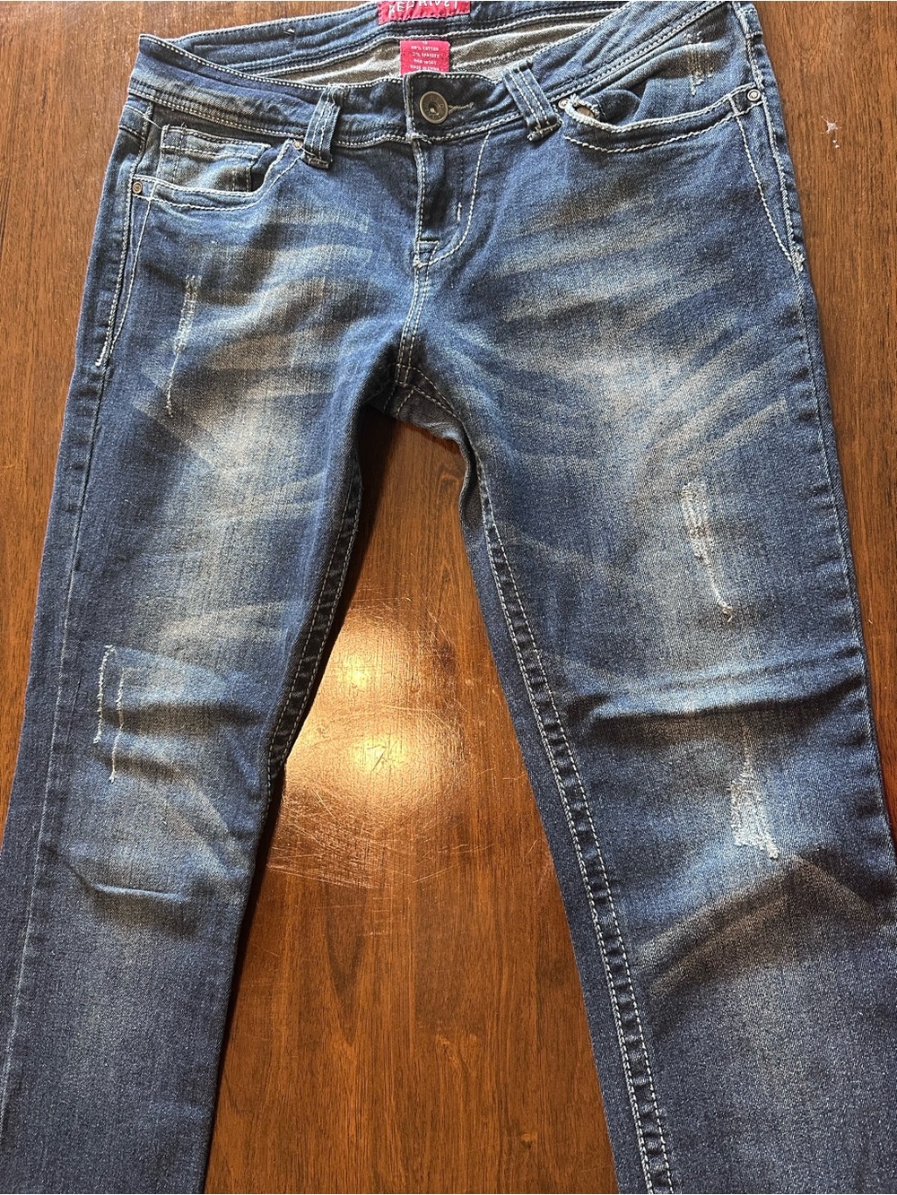 Red Rivet Size 13 Skinny Jeans Blue Denim Rhinestone Embellished Pockets Y2K - Picture 3 of 13